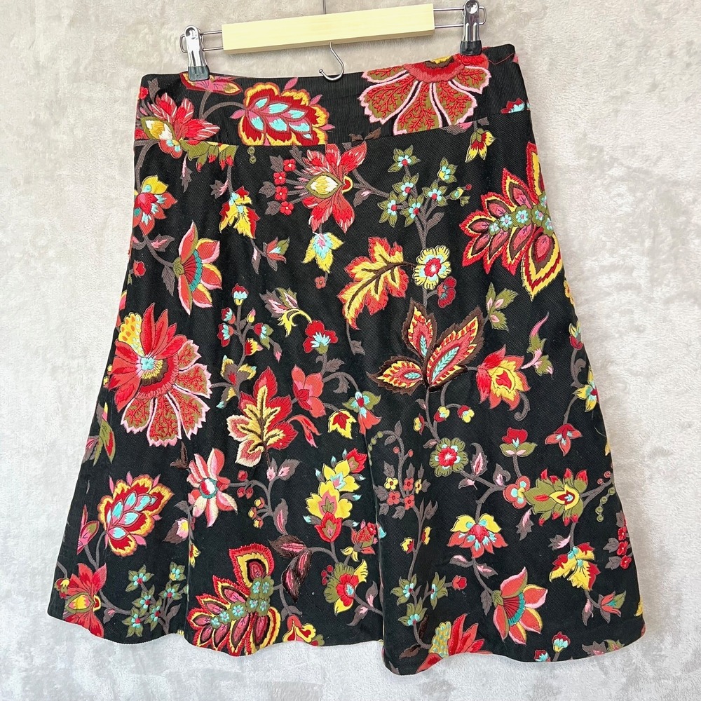 Megan Park‎ England Skirt Womens Corduroy Black Embroidered Boho Floral Y2K